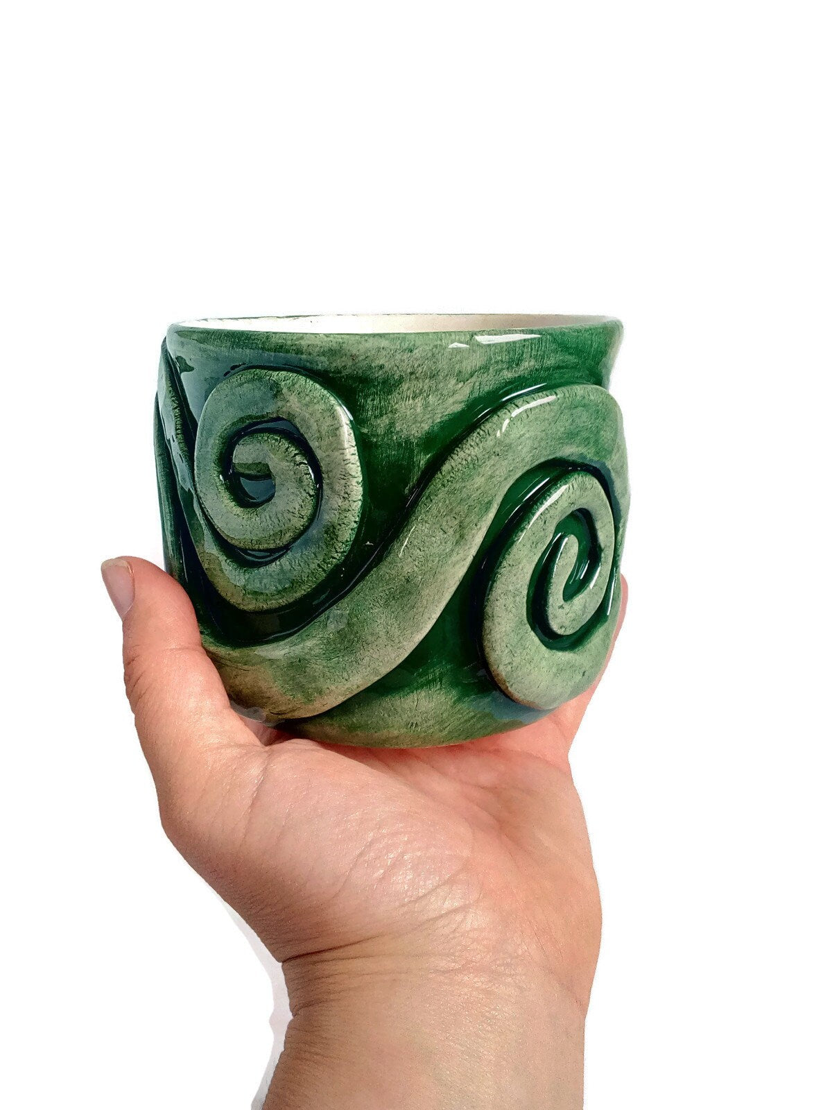 Handmade Ceramic Textured Green Vase For Home Decor, Pottery Succulent Planter Pot, Sculptural Utensil Holder, Mothers Day Gift For Grandma - Ceramica Ana Rafael