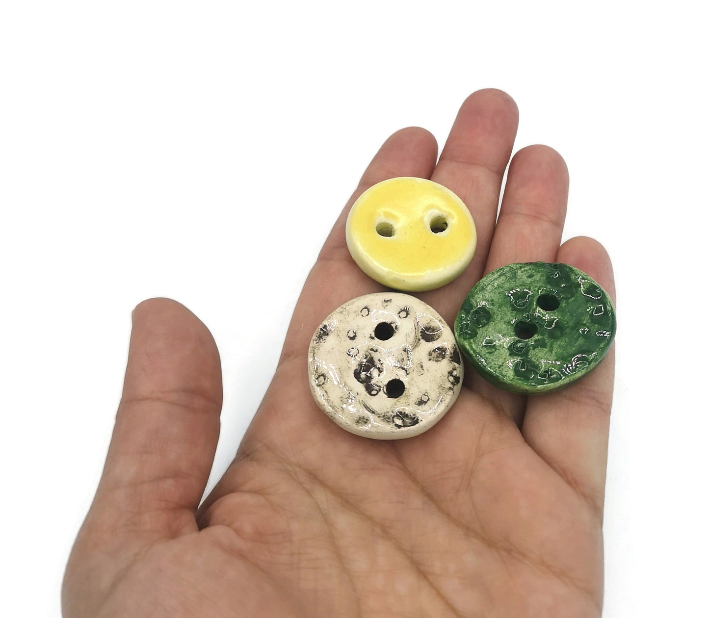Set Of 3 Sewing Buttons Strange And Unusual, Antique Look Sewing Supplies And Notions, Handmade Ceramics, Elegant Buttons - Ceramica Ana Rafael