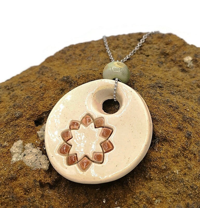 HIPPIE PENDANT NECKLACE, Trendy Necklace, Aesthetic Necklace Boho Gifts For Her, Statement Necklace - Ceramica Ana Rafael
