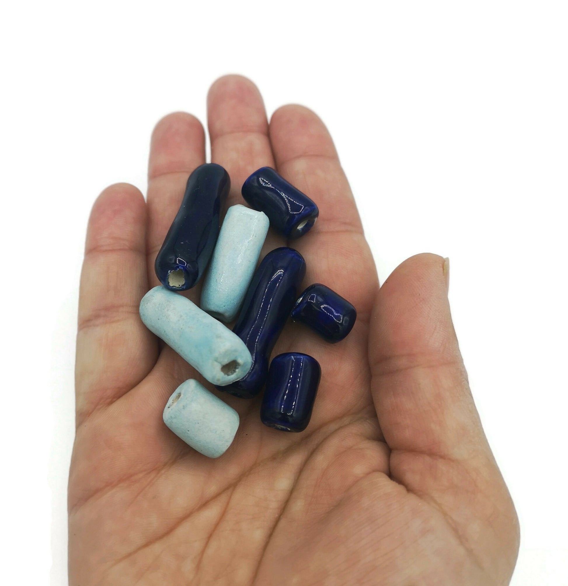 LONG TUBE BEADS For Jewelry Making, Set of 8 Assorted Clay Spacer Beads For Jewelry Making, Unique Ceramic Beads - Ceramica Ana Rafael