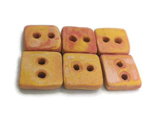 6Pc 20mm Matte Square Sewing Buttons, Handmade Ceramic Orange Flatback Coat Buttons For Clothing, Jacket Buttons, Porcelain Buttons in Clay - Ceramica Ana Rafael