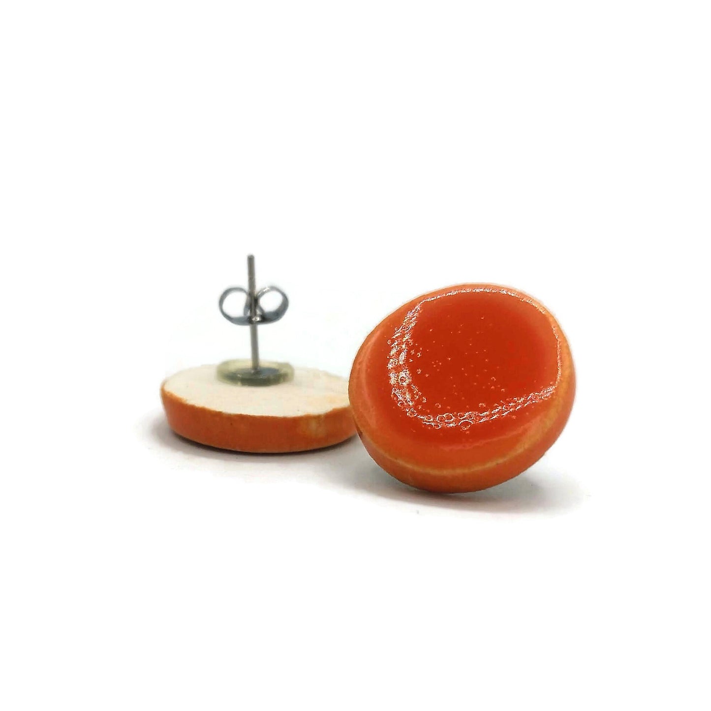 CLAY STUD EARRINGS, Orange Round Shape Designer Earrings, Easter Basket Stuffer For Teen Girl, Ceramic Best Gifts For Her - Ceramica Ana Rafael