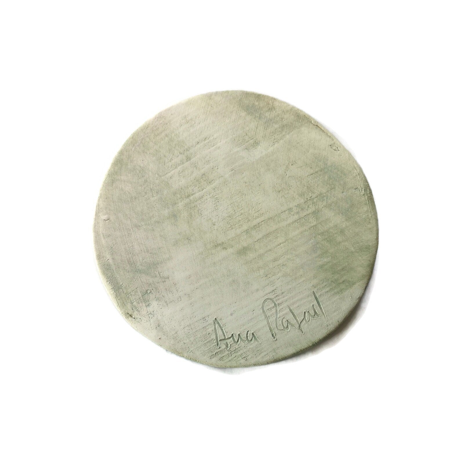 3Pcs Round Botanical Handmade Ceramic Coasters Set, Green Modern Coffee Coaster For Office Desk Accessories, Housewarming Gift For Men - Ceramica Ana Rafael