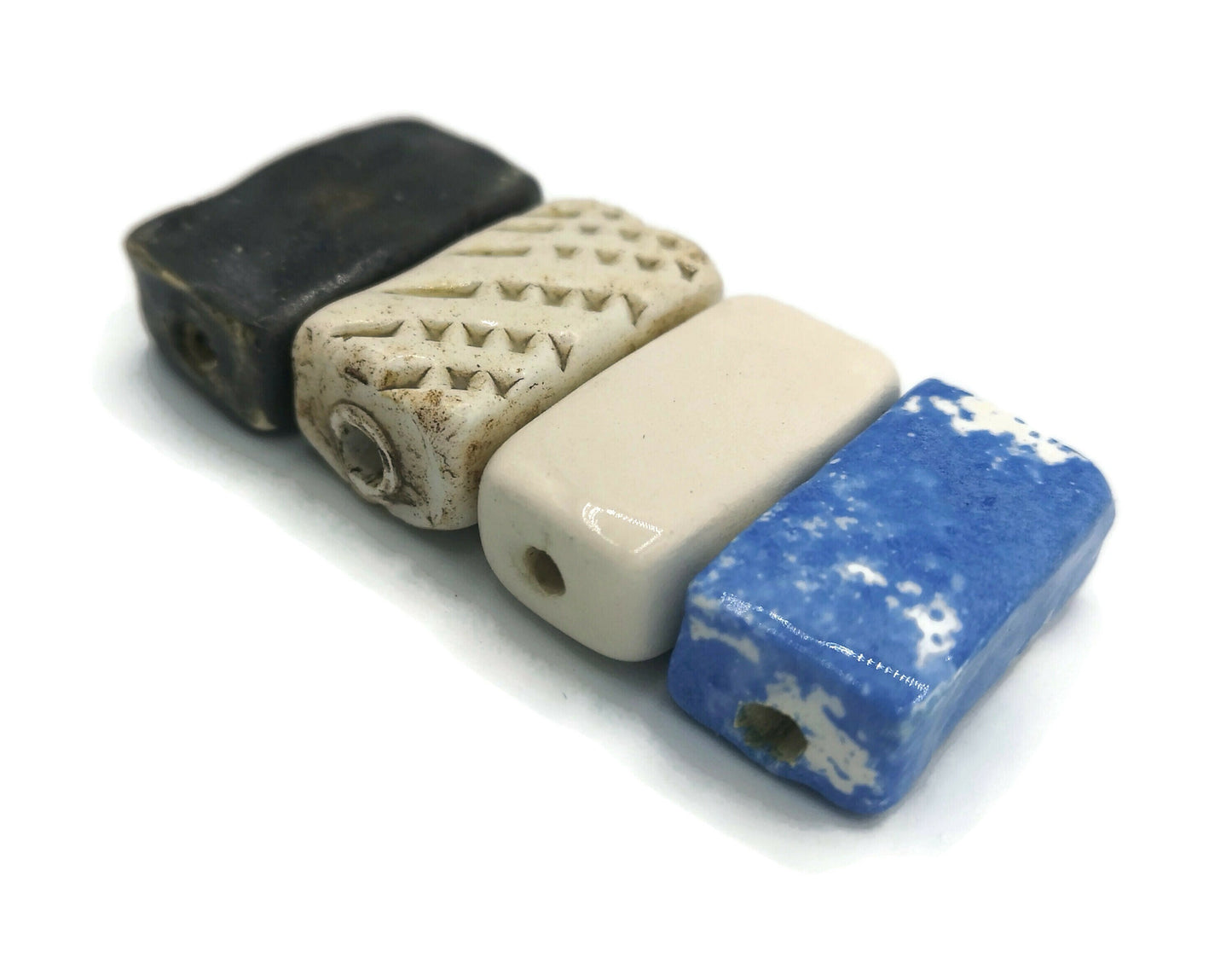 LARGE RECTANGULAR BEADS, Mixed Set of 4 Ceramic Beads For Jewelry Making, Rectangle Tile Beads 2mm Hole Clay Beads For Macrame - Ceramica Ana Rafael