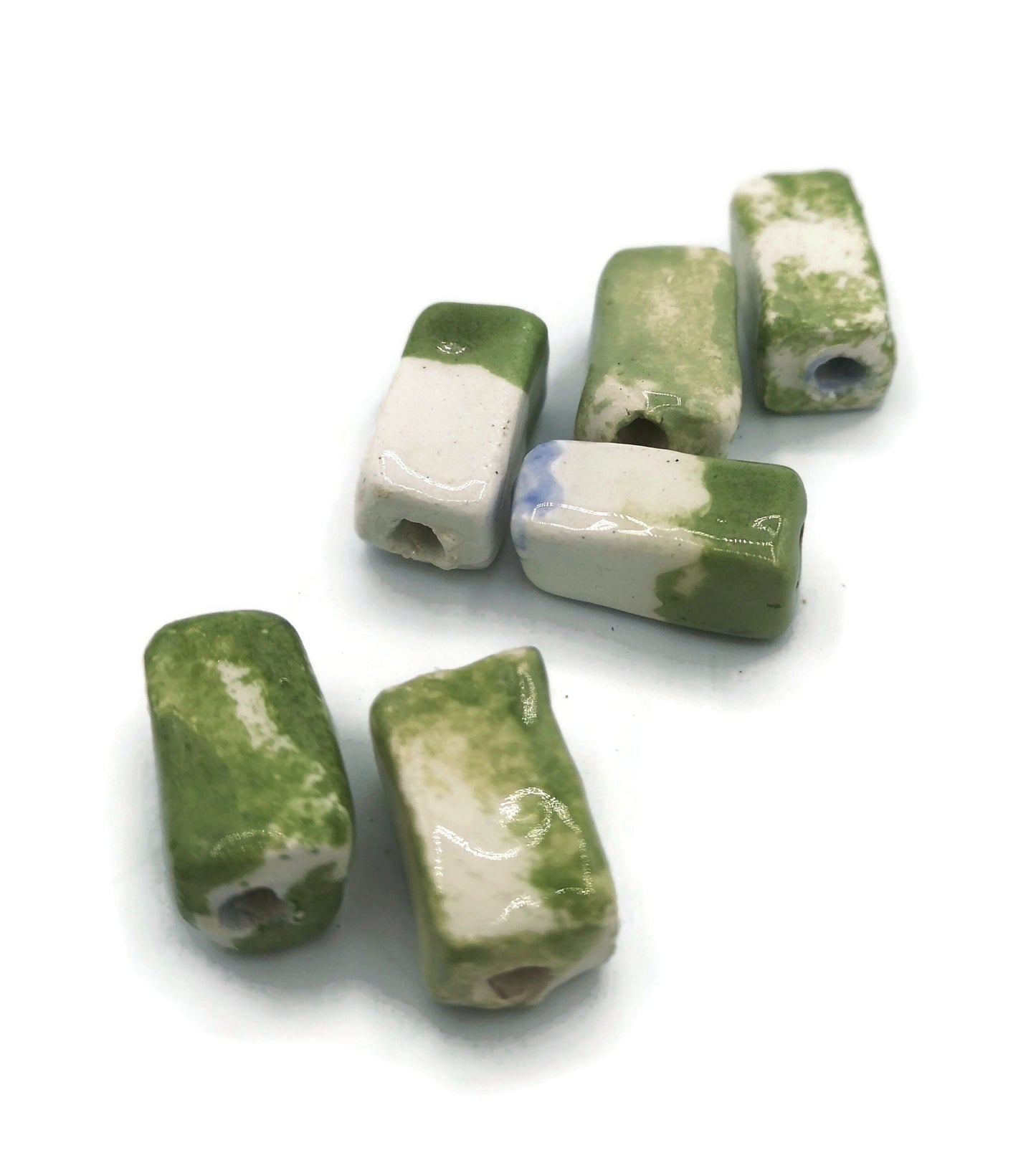 TILE BEADS, CERAMIC Beads, 2mm Hole Rectangle Beads For Jewelry Making, Set of 6 Flat Square Spacer Beads For Macrame - Ceramica Ana Rafael