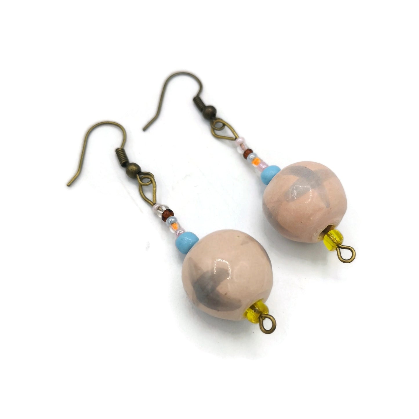 Handmade Ceramic Beaded Earrings For Women, Unique Drop Earrings Boho, 9th Anniversary Gift For Her, Novelty Dangle Earrings - Ceramica Ana Rafael