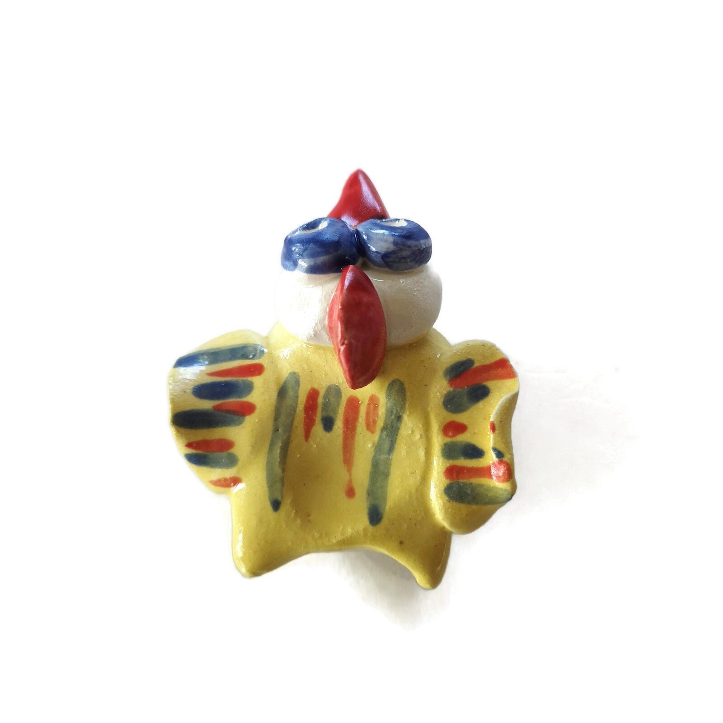 Handmade Ceramic Bird Sculpture Hand Painted Yellow, Modern Rooster Figurine, Cute Clay Sculpture Chicken Gifts, Reusable Animal Cake Topper - Ceramica Ana Rafael