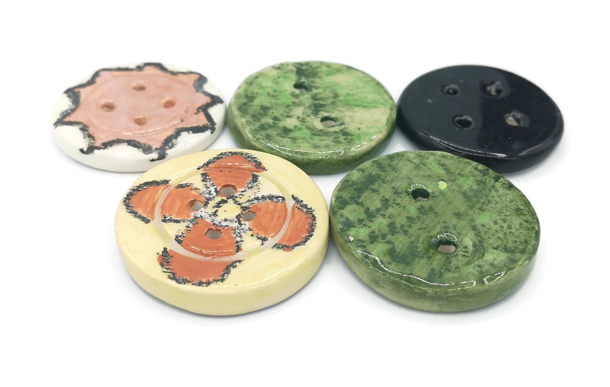 5Pc Extra Large Novelty Buttons For Coat, Elegant Ceramic Sewing Buttons Handmade And Hand Painted, Best Sellers Sewing Supplies And Notions - Ceramica Ana Rafael