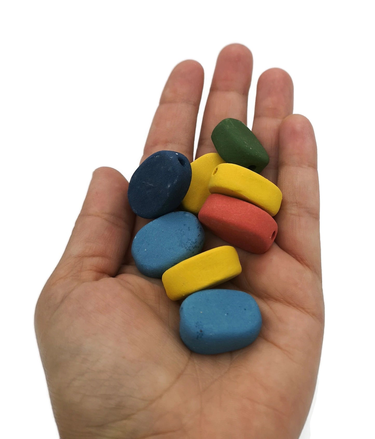 8Pc Etra Large Handmade Ceramic Beads For Jewelry Making, 2 mm Hole Assorted Matte Oval Shaped Beads For Macrame, Colorful Clay Beads - Ceramica Ana Rafael