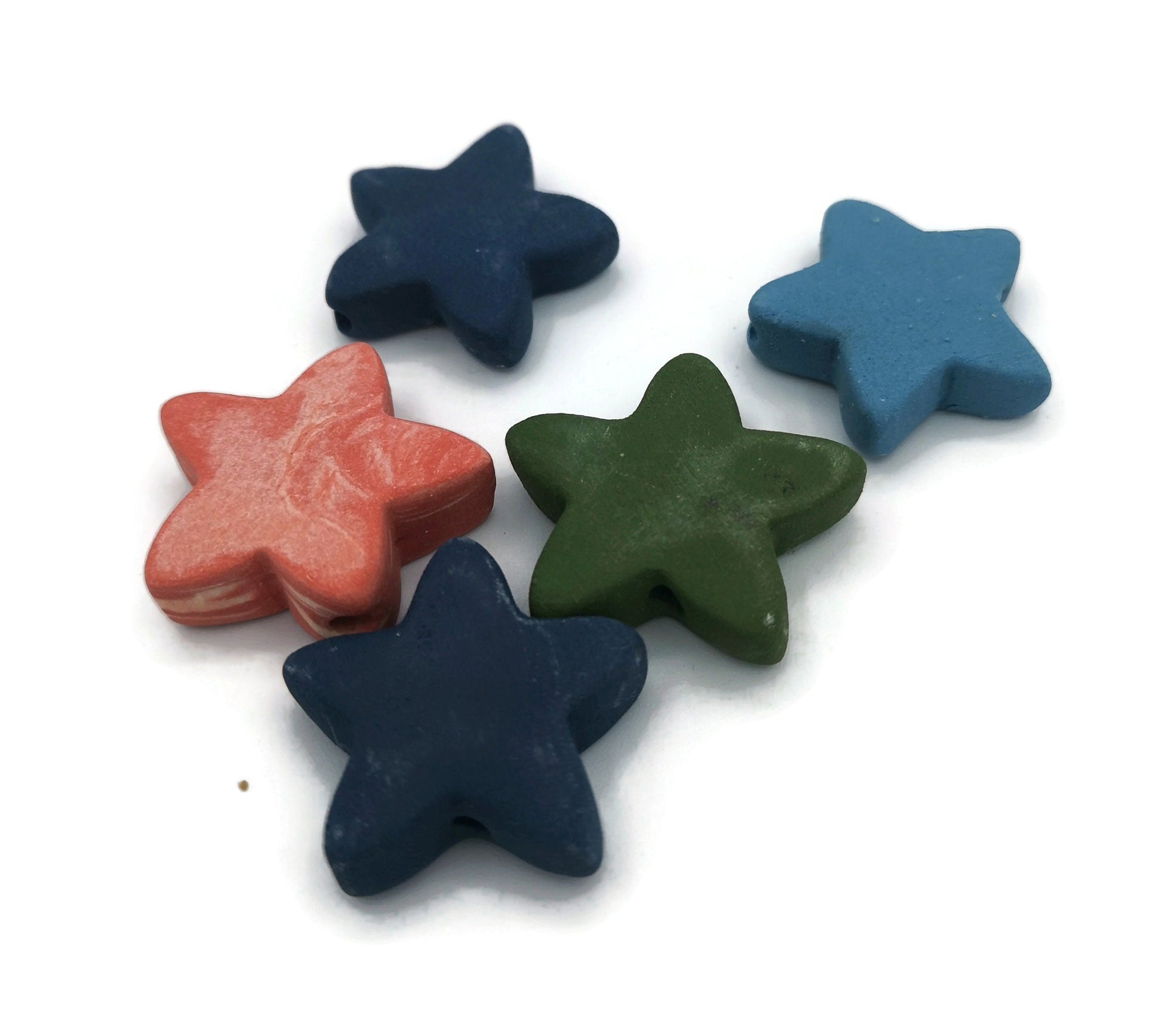 5Pc 35mm Large Ceramic Star Beads For Jewelry Making, Handmade Decorative Clay Beads, Large Unusual Assorted Macrame Beads - Ceramica Ana Rafael