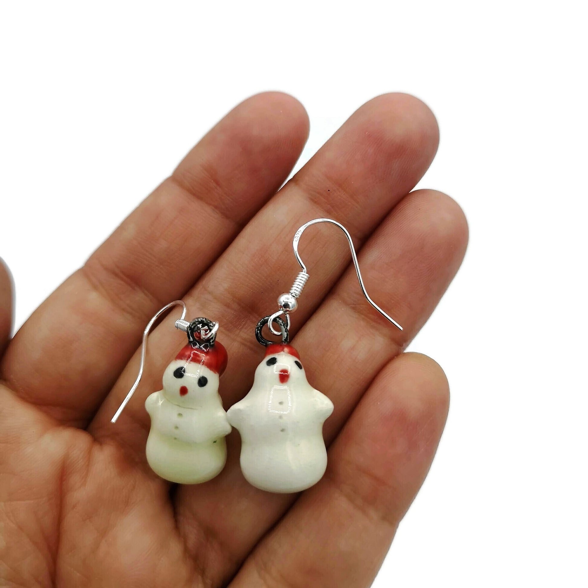 Handmade Ceramic Snowman Earrings, Cool Dangle Earrings, Cute Jewelry Best Gift For Her, Niece Gift From Aunt, Christmas Earrings, Clay - Ceramica Ana Rafael
