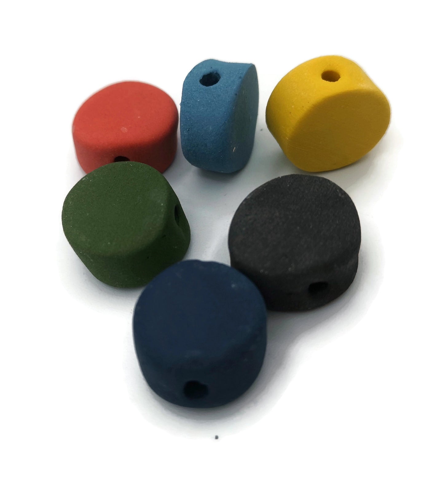 6Pc 15mm Assorted Large Coin Beads for Jewelry Making, Handmade Ceramic Macrame Beads Large Hole 2mm, Artisan Matte Clay Beads Unique - Ceramica Ana Rafael