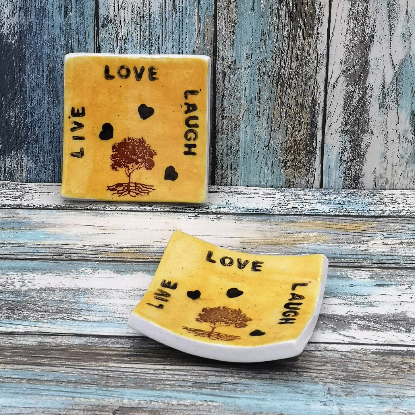 Ring Holder, Aesthetic Ring Tray, Live Laugh Love Ceramic Ring Dish, Small Square Shape Tree Of Life Trinket Dishes For Galentines Day Gifts - Ceramica Ana Rafael