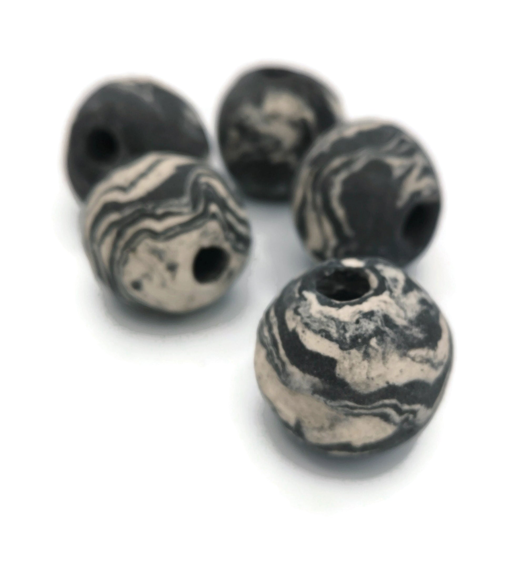 1Pc 30mm Handmade Ceramic Macrame Beads Large Hole, Extra Large Marbled Black And White Jewelry Making Supplies, Artisan Beads - Ceramica Ana Rafael