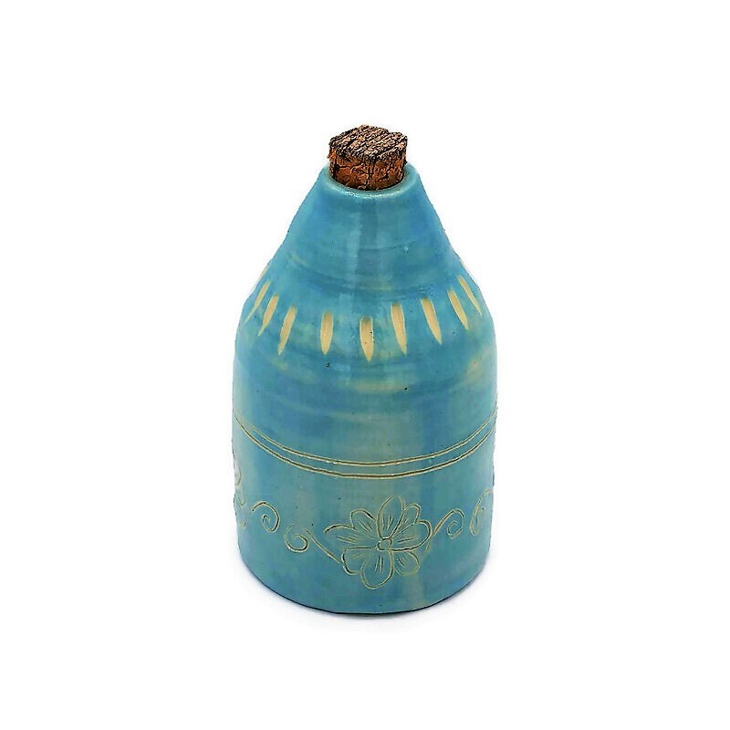 Handmade Ceramic Turquoise Blue Bottle With Natural Cork Stopper, Housewarming Gift First Home, Decorative Mothers Day Gift For Grandma - Ceramica Ana Rafael