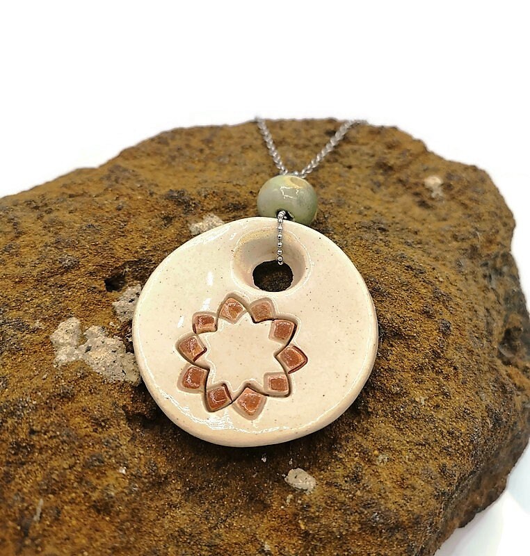 HIPPIE PENDANT NECKLACE, Trendy Necklace, Aesthetic Necklace Boho Gifts For Her, Statement Necklace - Ceramica Ana Rafael