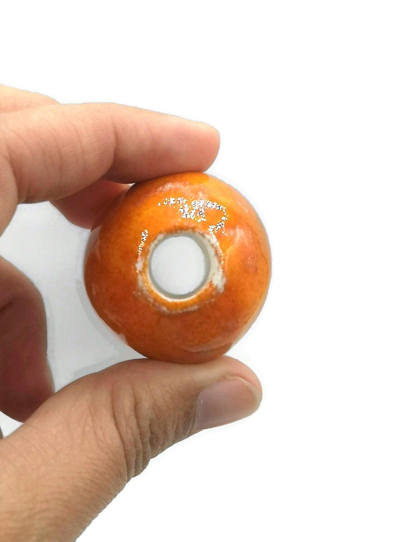 1Pc 30mm Extra Large Beads for Jewelry Making, Handmade Ceramic Macrame Beads Large Hole 7mm, Unique Giant Orange Beads For Plant Hanger - Ceramica Ana Rafael