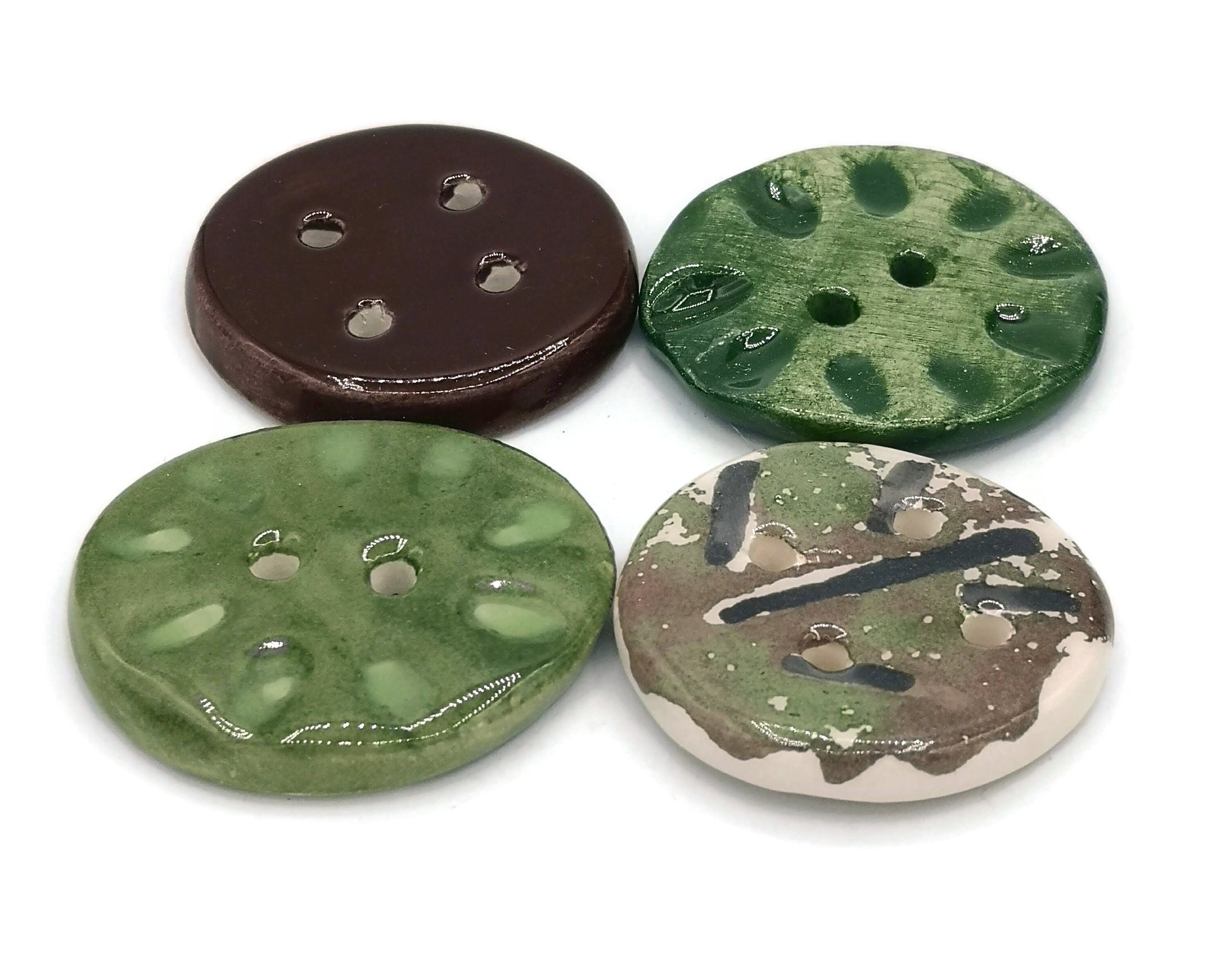 4Pc 40mm Extra Large Round Buttons For Blouse, Decoratice Coat Buttons, Fall Design Handmade Ceramic Sewing Supplies And Notions Purse Clasp - Ceramica Ana Rafael