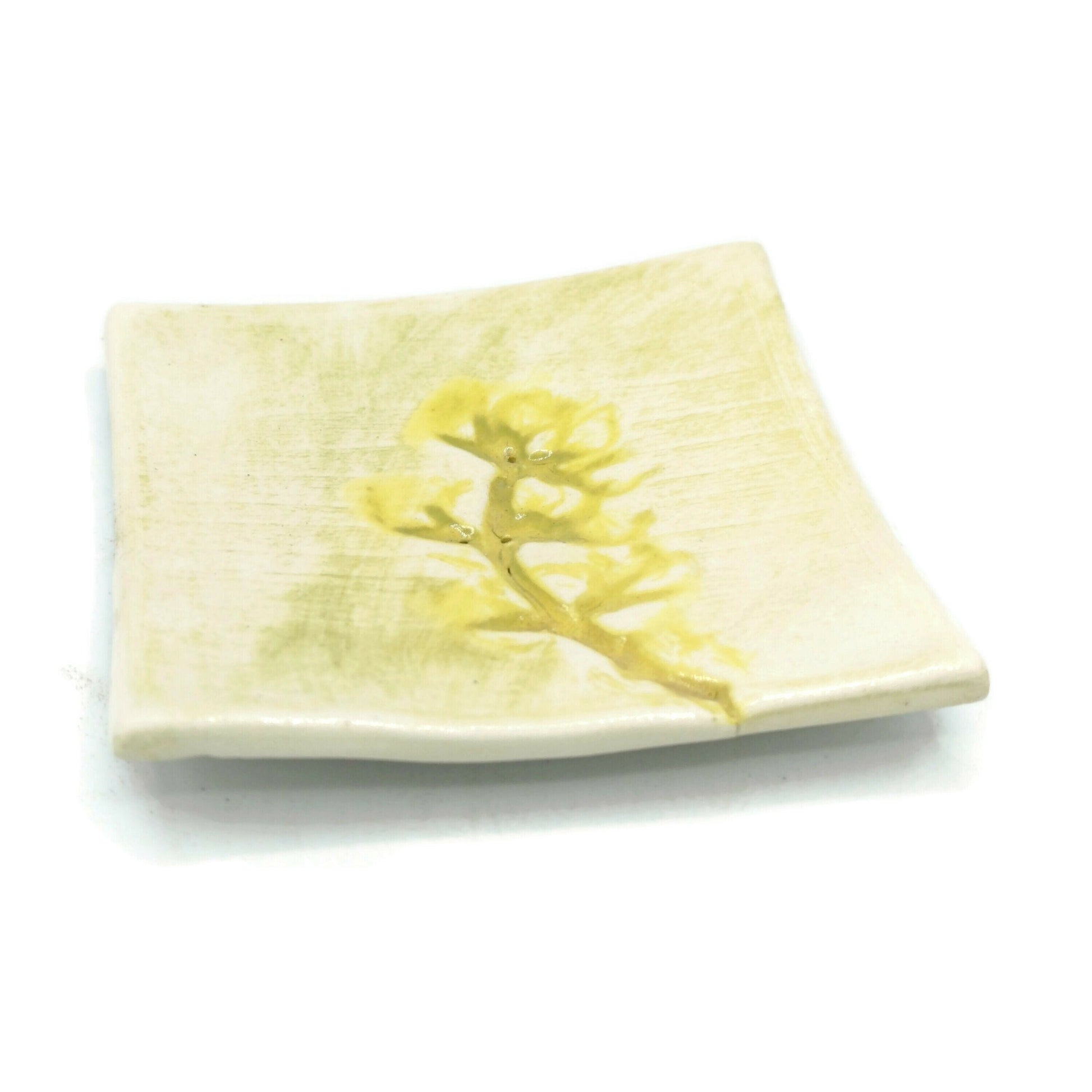 2Pc Handmade Ceramic Decorative Plate, Clay Trinket Dish, Small Square Shape Unique Ring Holder Dish, Mom Birthday Gift From Daughter - Ceramica Ana Rafael