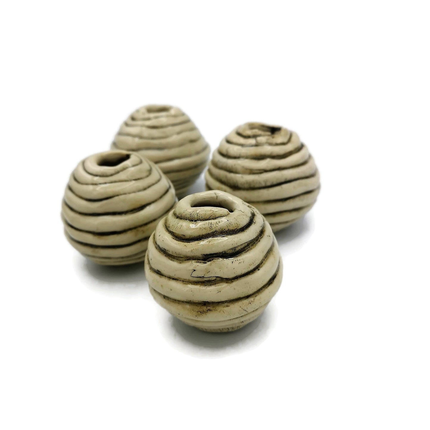 Handmade Ceramic Beads, Giant Macrame Beads, Textured Round Ball Ornaments Large Hole Beads, Clay Beads - Ceramica Ana Rafael