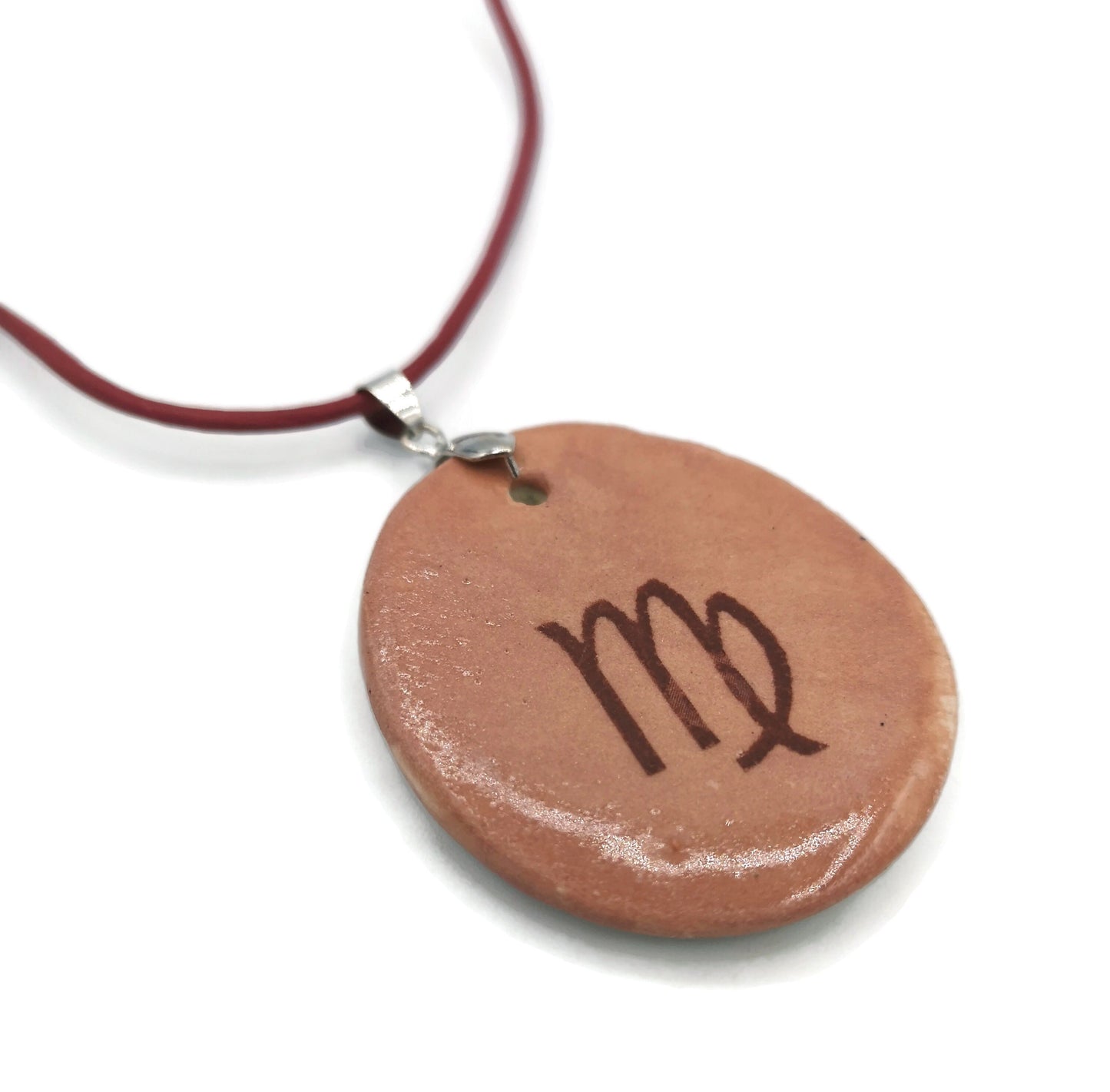 virgo pendant for necklace, large zodiac pendant, ceramic pendant for jewelry making supplies, DIY gift for mom, oval pendant no chain, best - Ceramica Ana Rafael