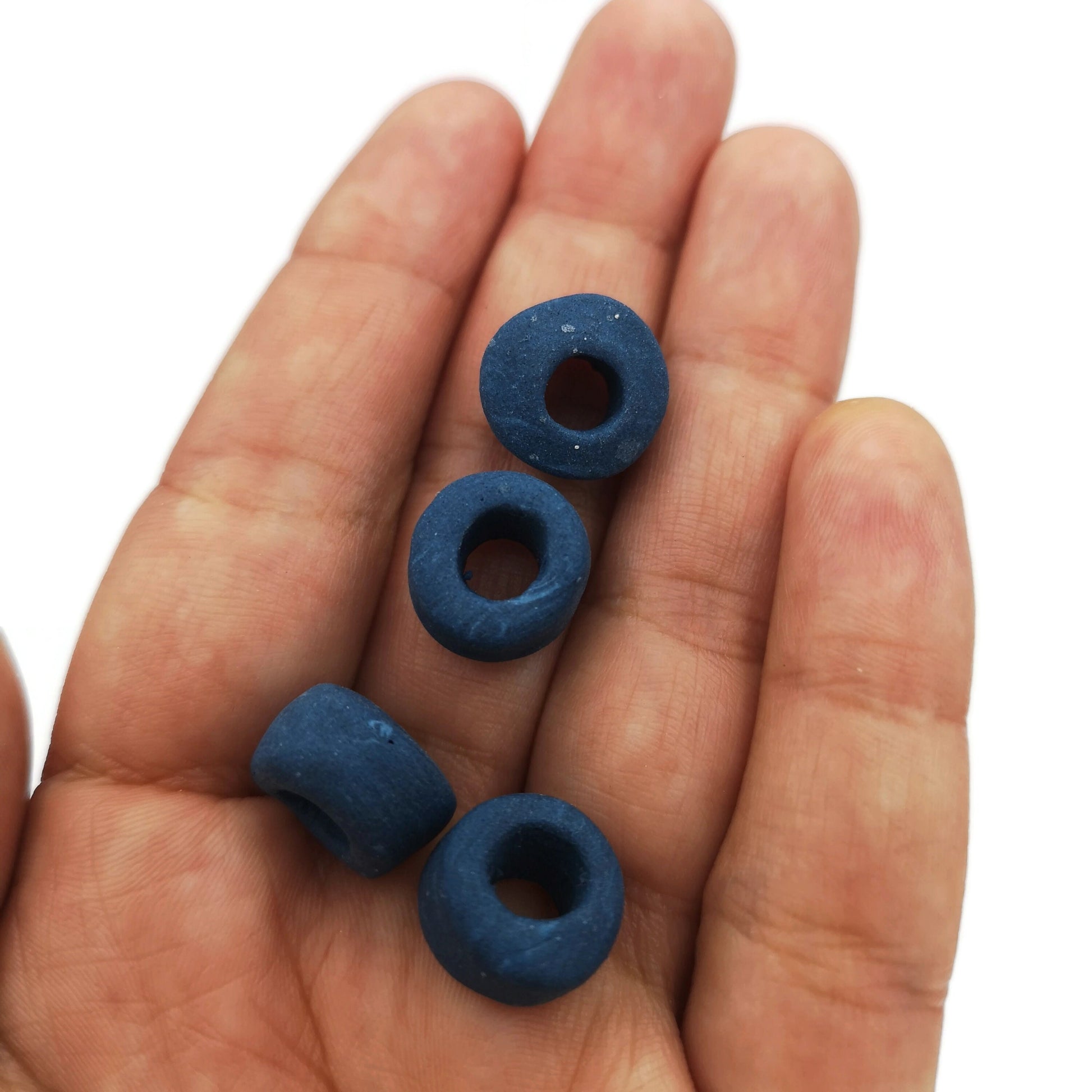 4Pcs 11mm Matte Blue Macrame Beads Large Hole 5mm, Handmade Ceramic Tube Beads For Jewelry Making, Clay Tube Beads - Ceramica Ana Rafael
