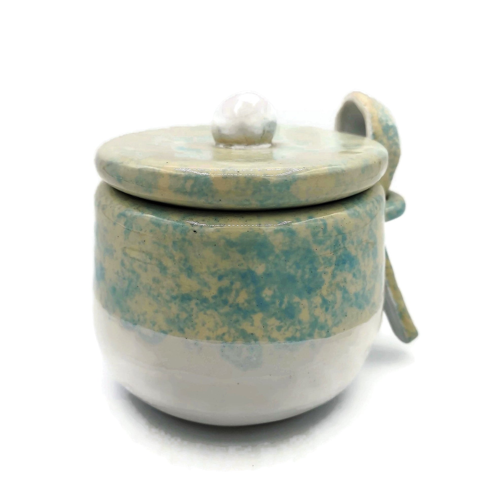 STONEWARE SUGAR BOWL With Lid And Spoon, Modern Ceramic Salt Bowl, Housewarming Gift First Home, Mothers Day Gift From Daughter, Sugar Jar - Ceramica Ana Rafael