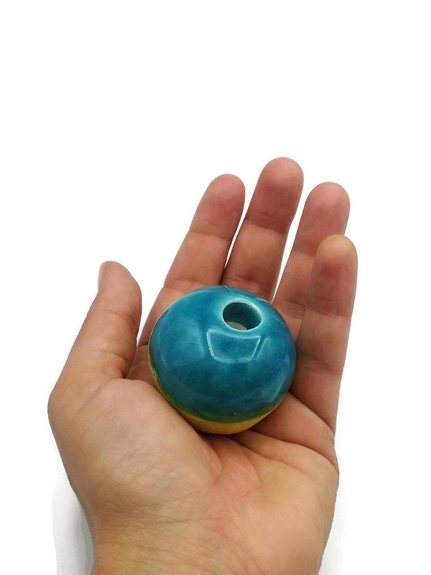 1Pc 40mm Extra Large Handmade Ceramic Macrame Beads, 10mm Large Hole Clay Beads, Unique Chunky Jewelry Making Supplies, Focal Point Beads - Ceramica Ana Rafael