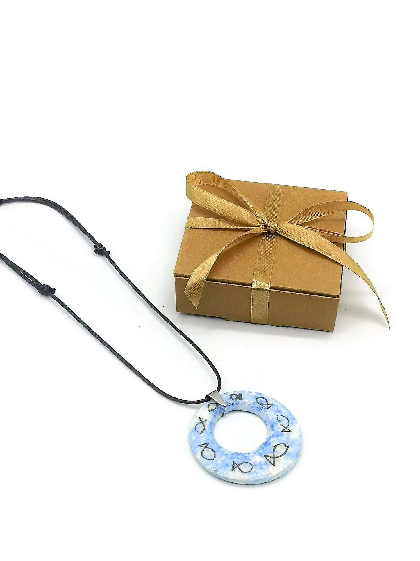 Blue Fish Statement Necklace Pendant for Women, Handmade Ceramic Jewelry Best Gifts For Her, Personalized Mother's Day Gift For Grandma - Ceramica Ana Rafael