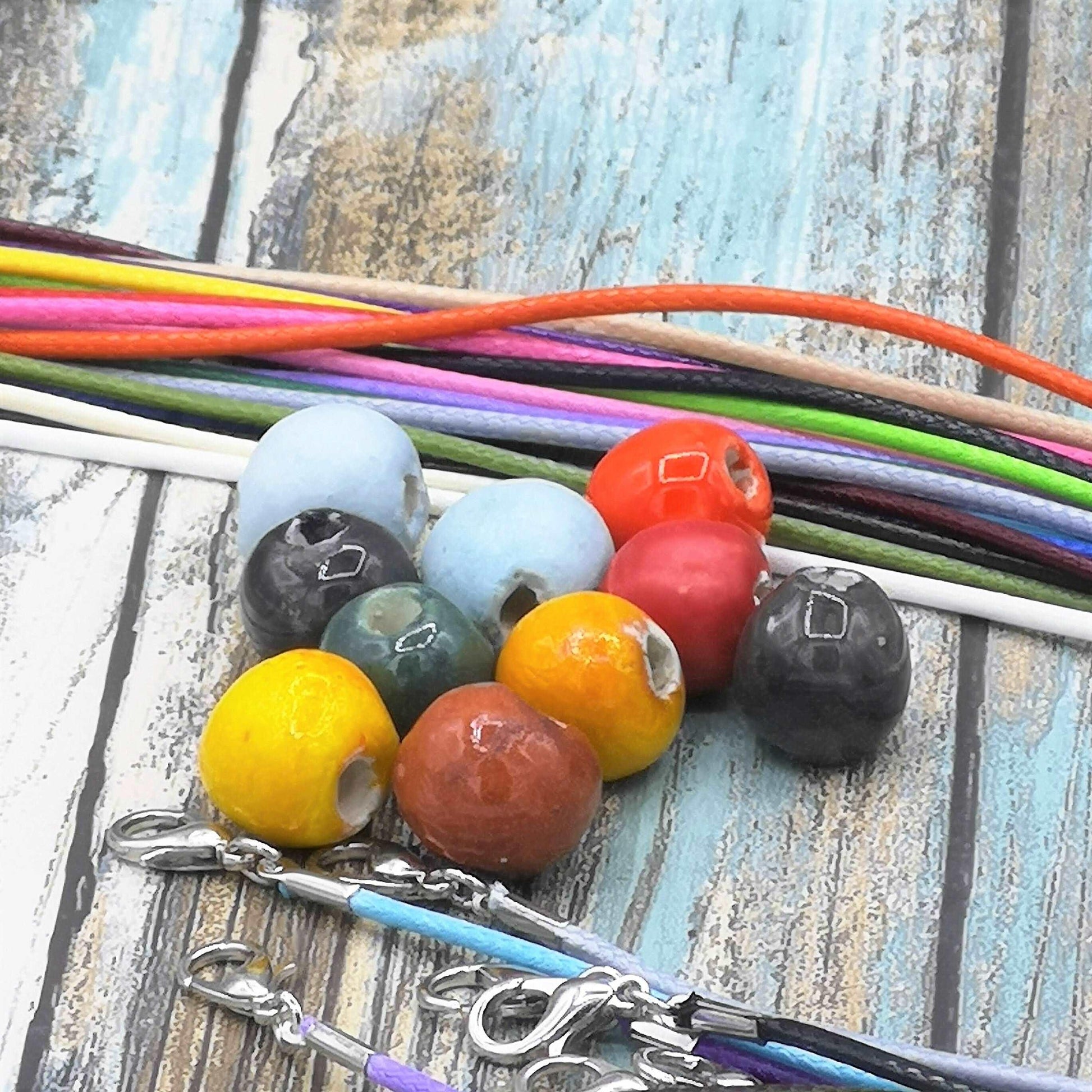 10Pc Round Assorted Beads Set, Handmade Ceramic Beads For Jewelry Making, Unique Artisan Clay Beads For Macrame Smooth And Durable Supplies