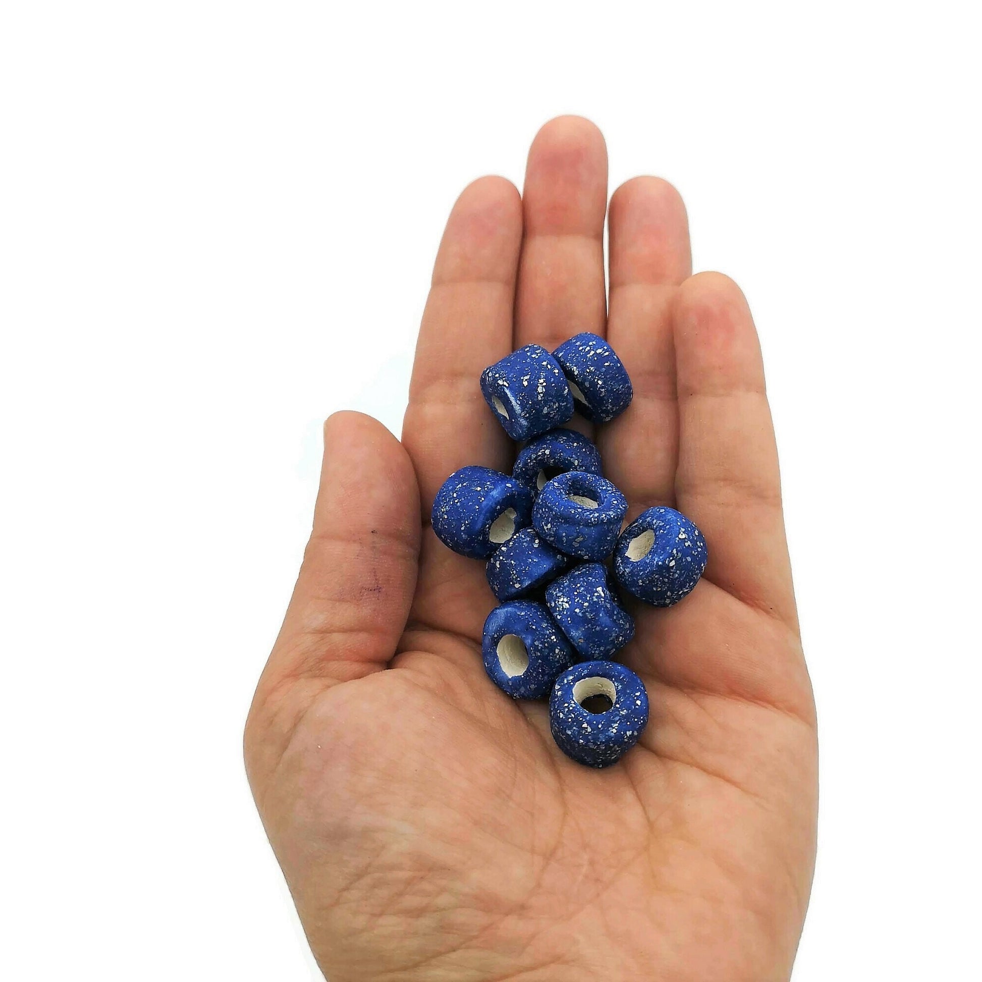 Handmade Ceramic Beads Jewelry Making, 5 Pcs Clay Beads Large Hole, Porcelain Dreadlock Beads, Unique Donut Bead Unusual - Ceramica Ana Rafael