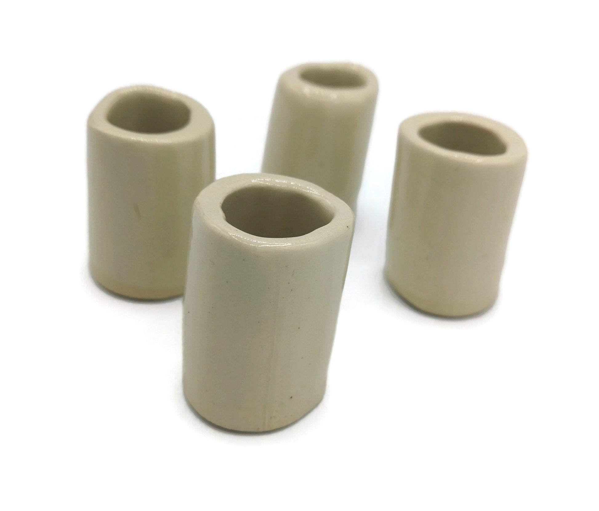 Beige Stoneware Handmade Napkin Rings Set Of 4 Napkin Holder, Host Gift, Best Housewarming Gift First Home For Women, Artisan Ceramic Tubes - Ceramica Ana Rafael