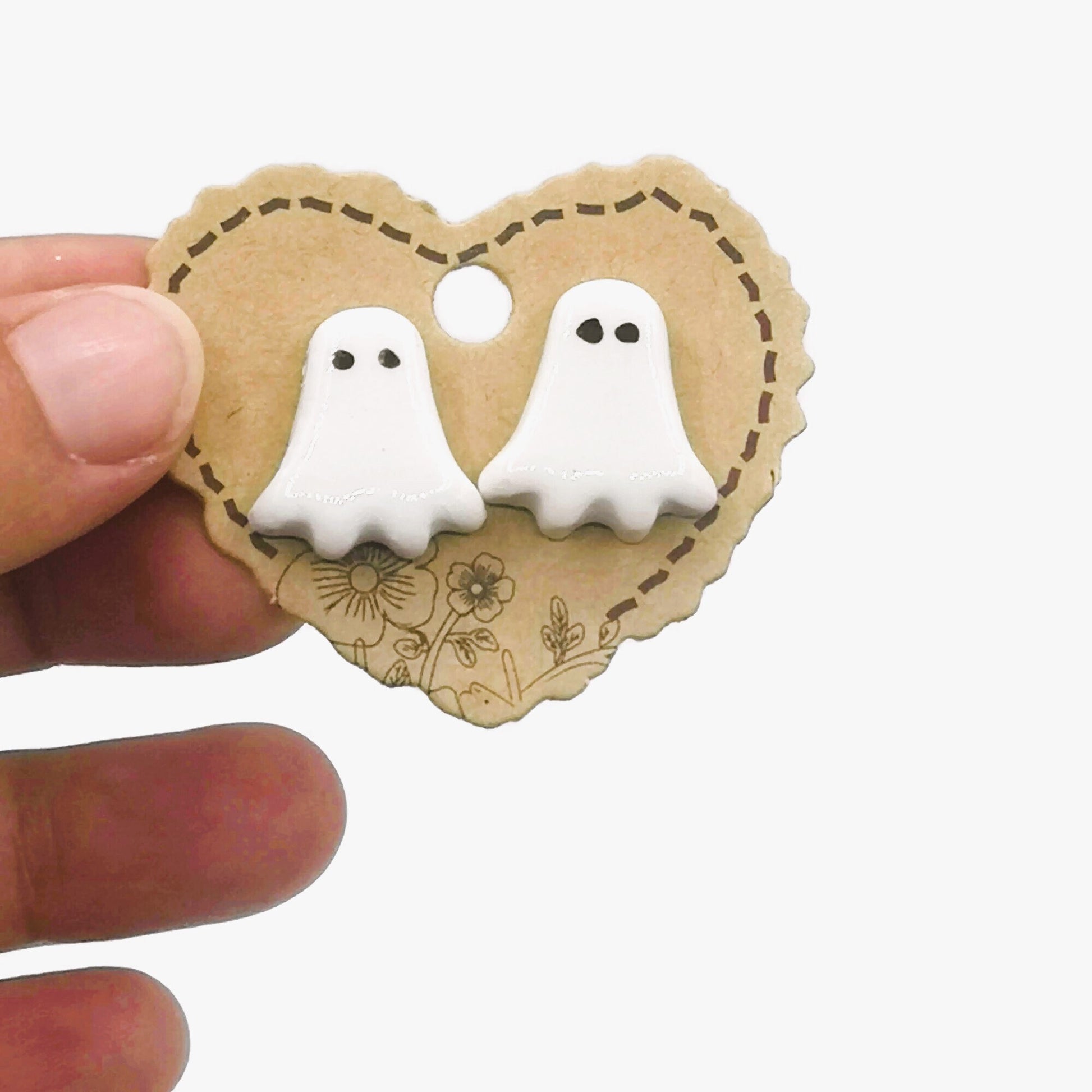Handmade Ceramic Ghost Stud Earrings For Girls- Spooky Cute Halloween Jewelry For Women - Ceramica Ana Rafael