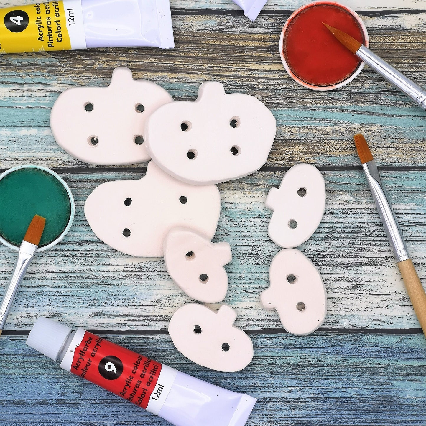 6/10Pc Handmade Ceramic Bisque Pumpkin Sewing Buttons For Crafts, Blank Novelty Halloween Clay Buttons Ready To Paint - Ceramica Ana Rafael