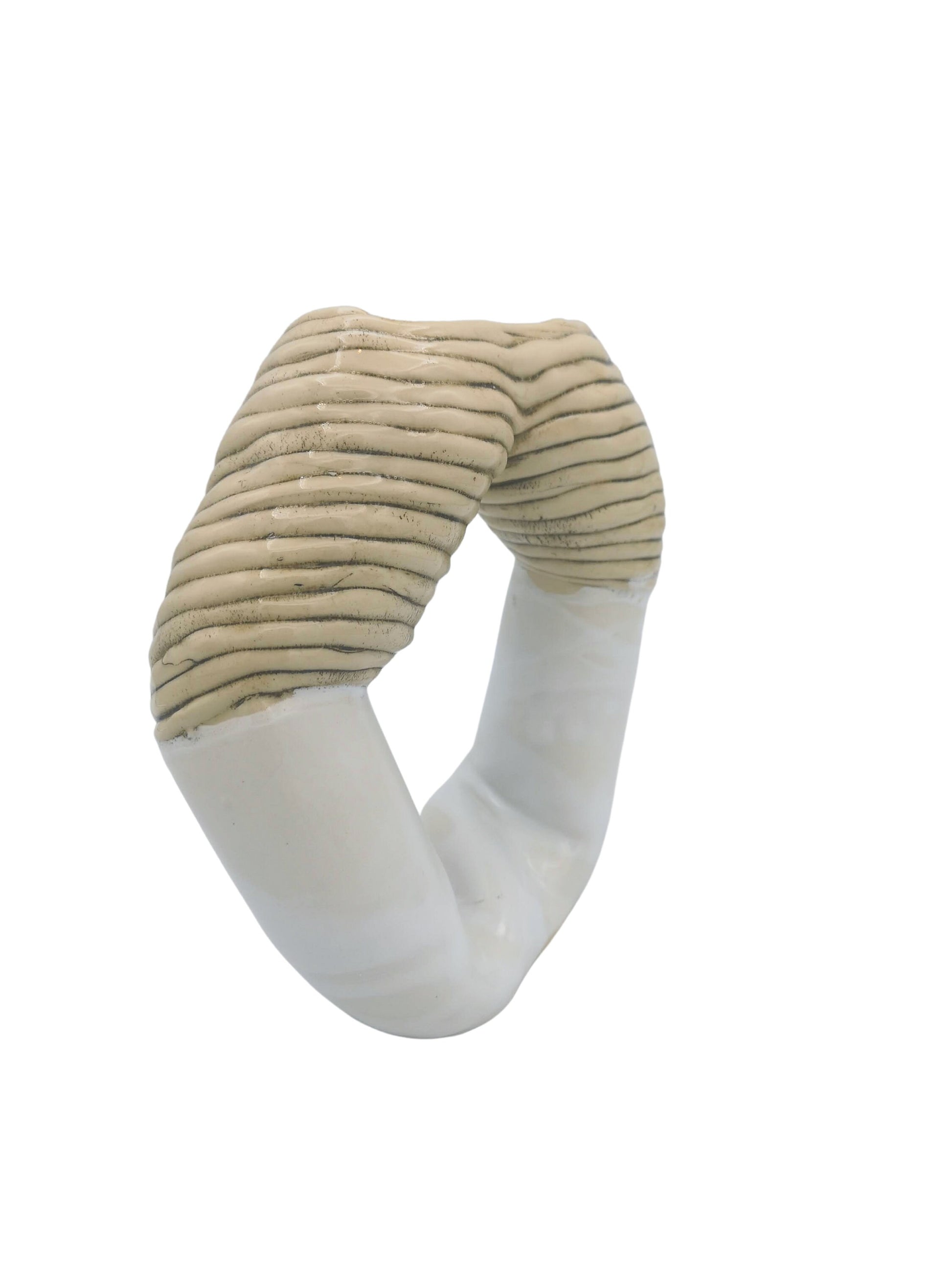 Mid Century Modern Vase, Handmade Ceramic Hollow Sculpture Contemporary Art, Textured Beige And White Portuguese Pottery Organic Shape - Ceramica Ana Rafael