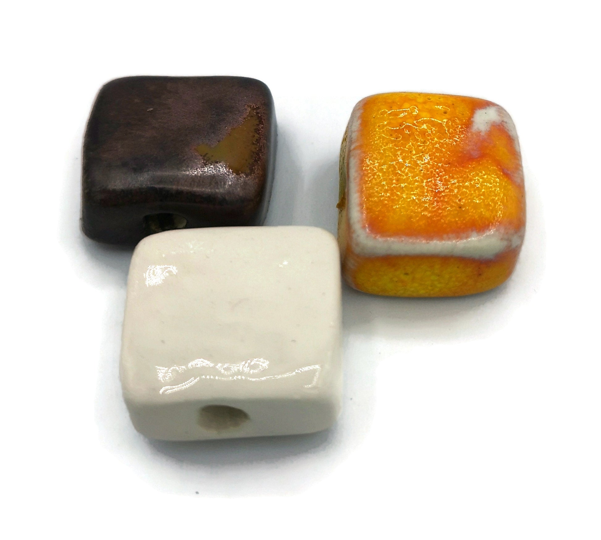 Square Beads, Handmade Ceramic Beads, Craft Beads, Set of 3 Assorted Flat Square Beads Decorative For Jewelry Making, Most Sold Items - Ceramica Ana Rafael