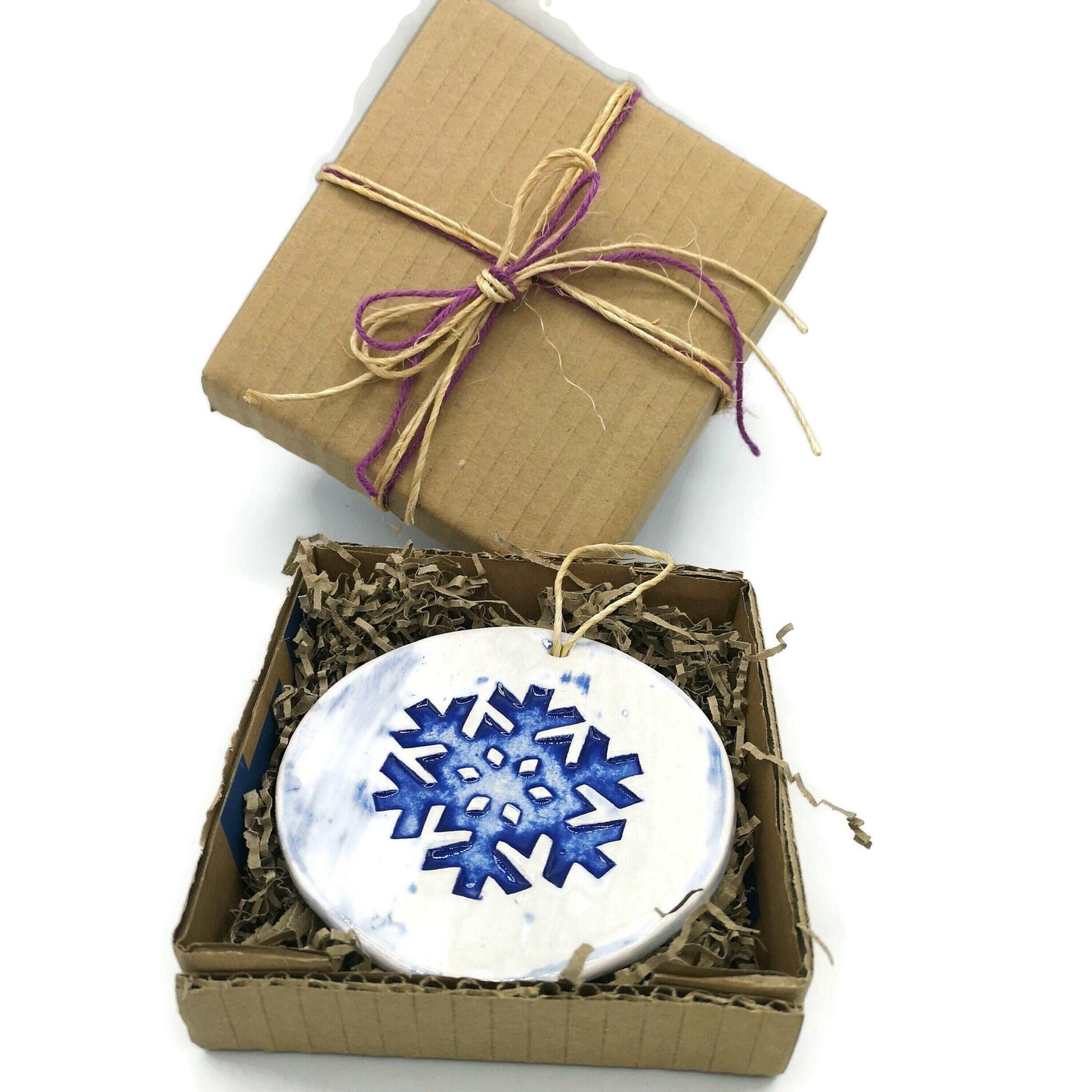 1Pc CERAMIC SNOWFLAKE ORNAMENTS, Clay Wall Hanging, Home Decor Gifts Christmas, Blue Handmade Holidays Home Decor, Winter Accents