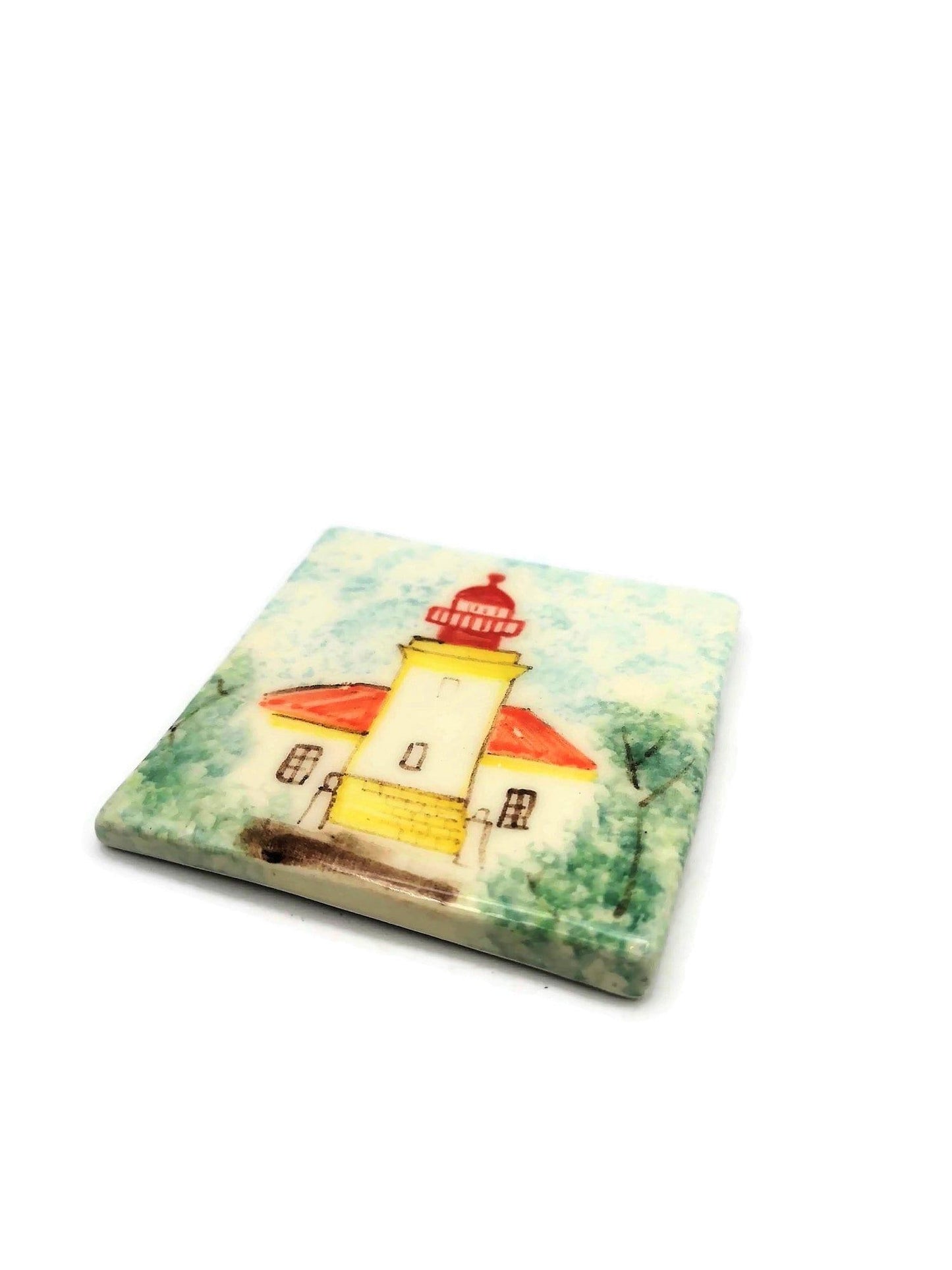1Pc Hand Painted Lighthouse Small Ceramic Tile Wall Art, Decorative Mosaic Tiles For Backsplash, Unique Gifts For Him - Ceramica Ana Rafael