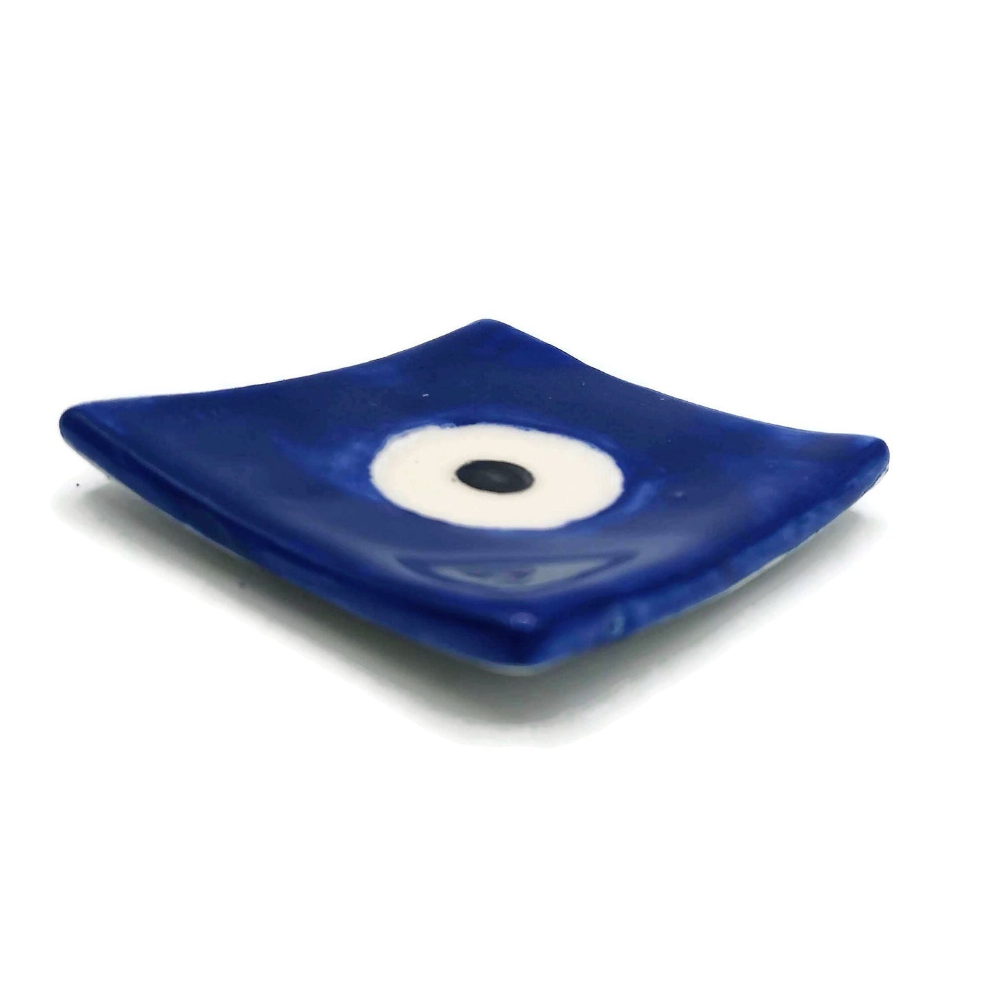 Handmade Ceramic Ring Holder,Blue Evil Eye Plate, Small Trinket Dish For Bridal Shower Favors, Eye Candle Holder - Ceramica Ana Rafael