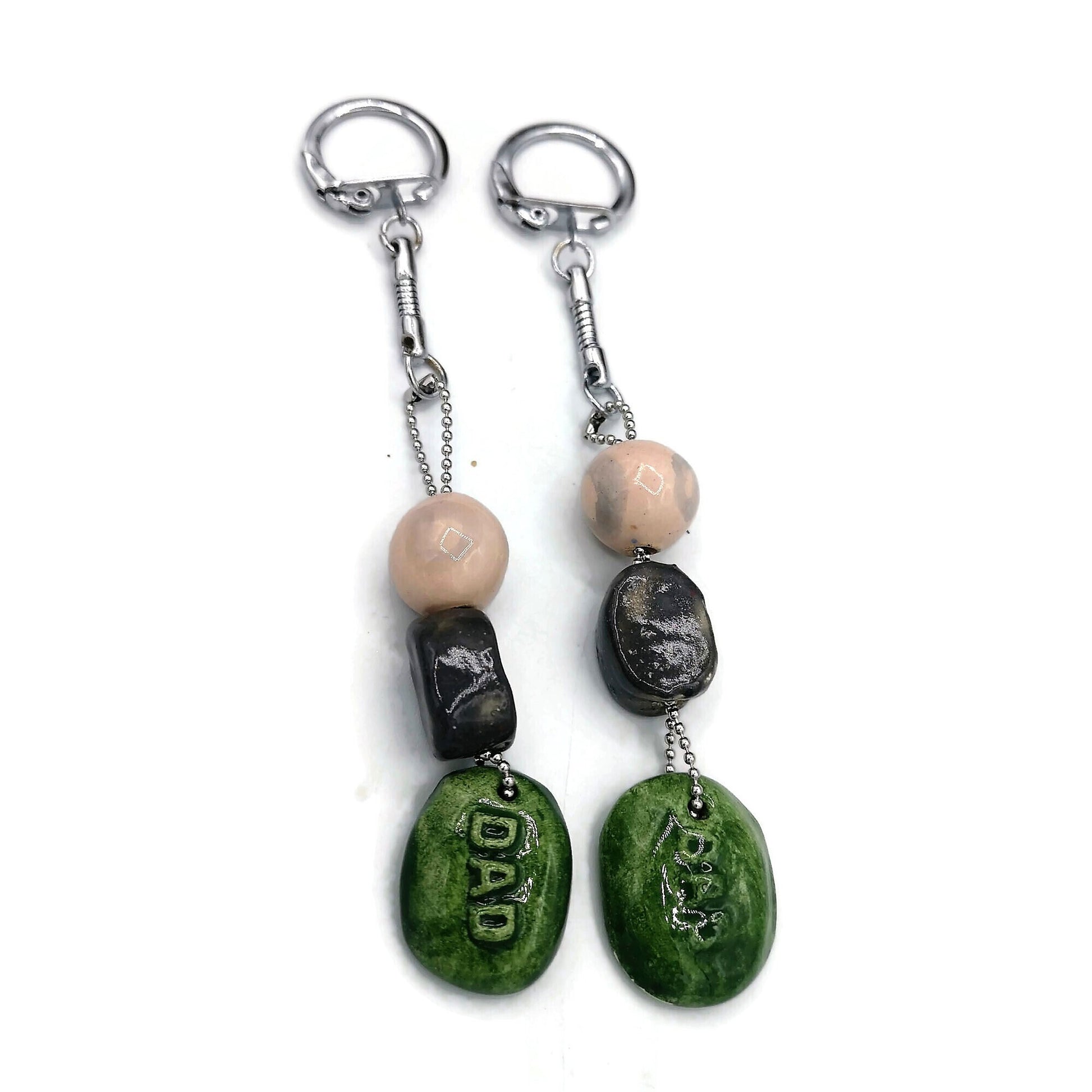 COOL DAD KEYCHAIN, Clay Keychain For Men Customizable, Ceramic Charm Keyring Beaded Accessories Gift For Daddy - Ceramica Ana Rafael
