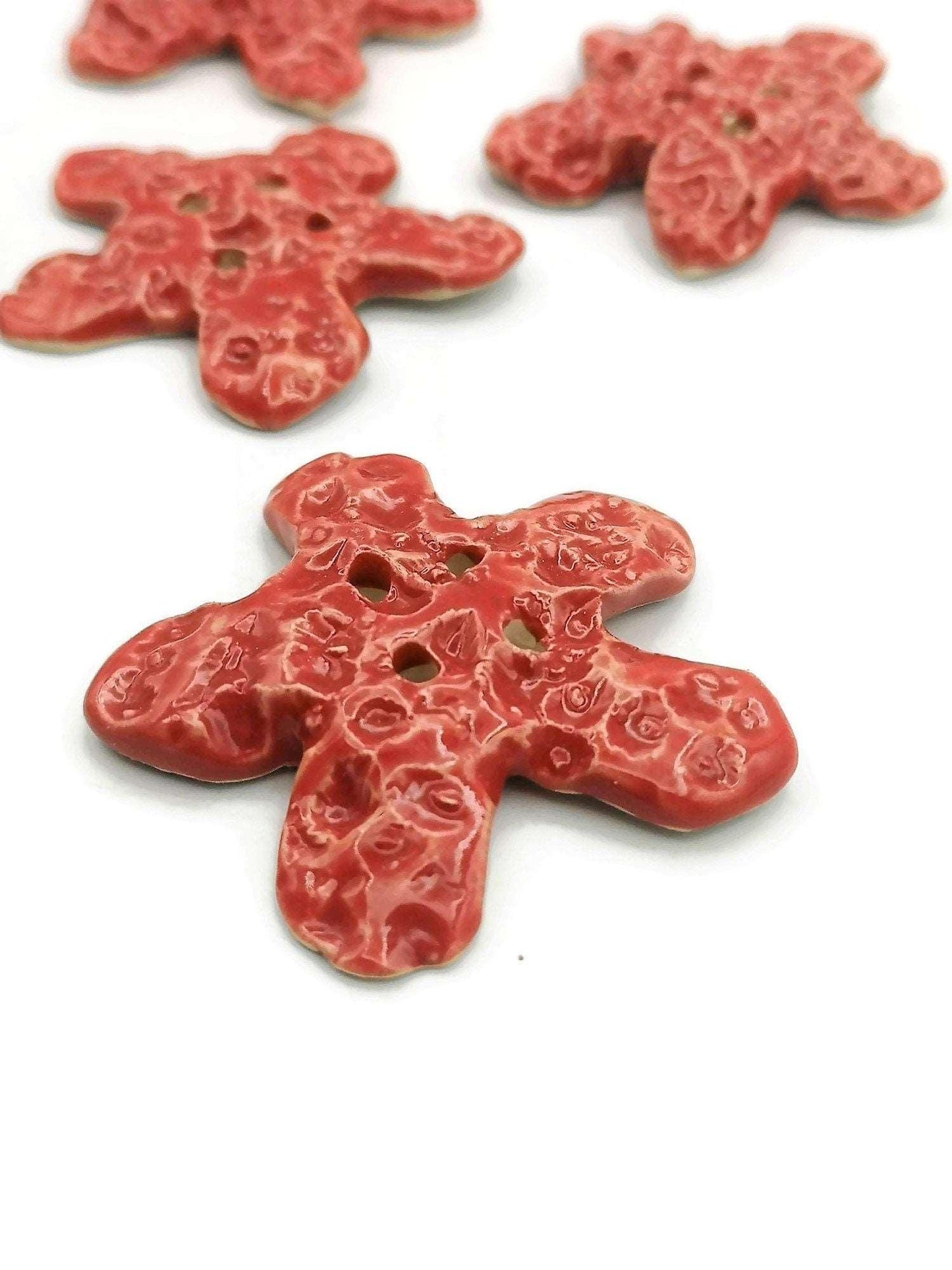 1Pc 50 mm Red Handmade Ceramic Star Extra Large Sewing Buttons, Giant Decorative Novelty Buttons for Crafts, Big Coat Buttons, Jumbo Button