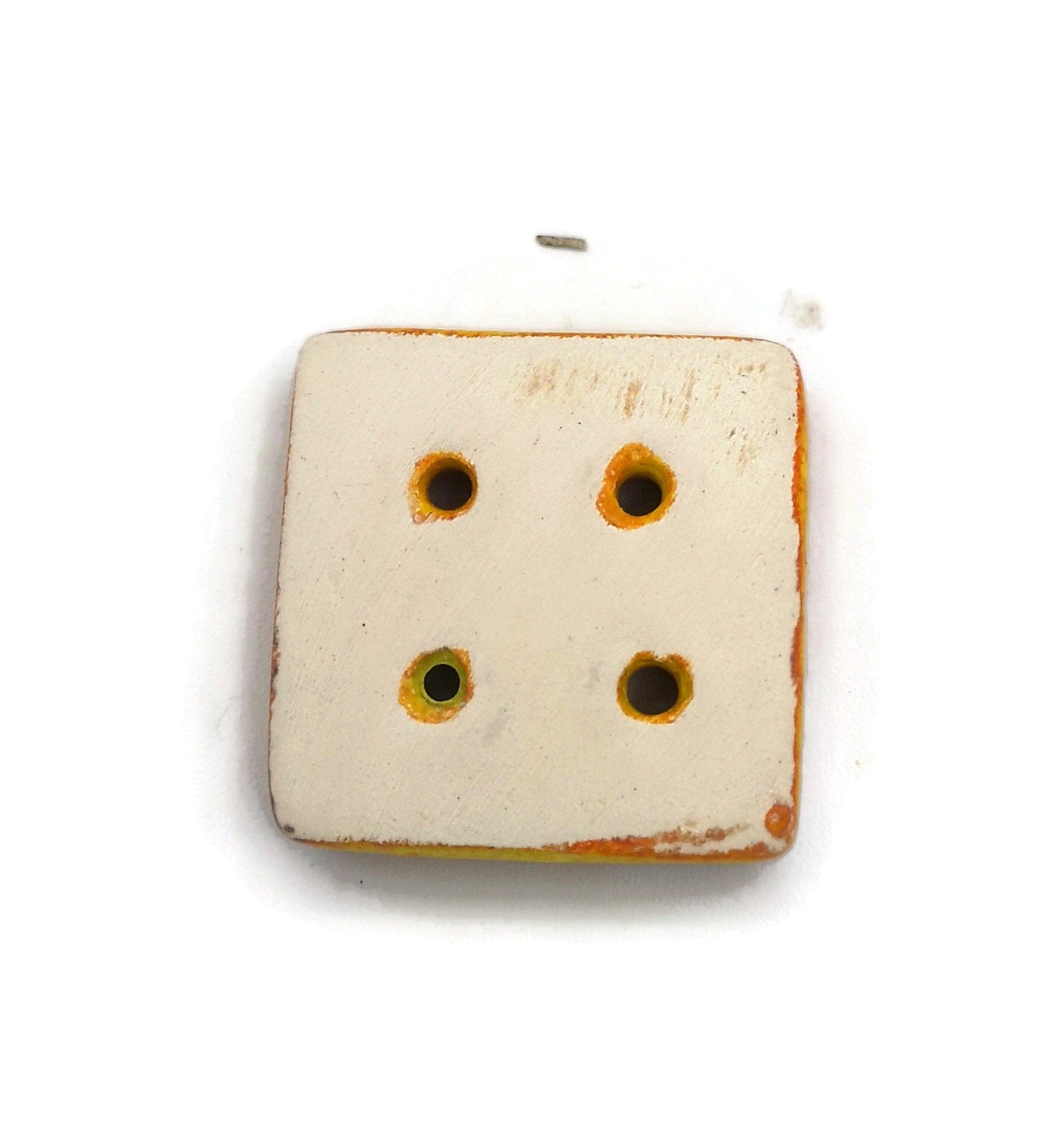 1Pc 30mm Orange Square Ceramic Buttons, Cute Pottery Coat Buttons, Best Sellers Sewing Supplies And Notions, Handmade Button Antique Look - Ceramica Ana Rafael