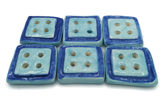 Large Buttons, Handmade Ceramic Sewing Buttons, Flat Buttons, Fancy Blouse Buttons, Blue Sewing Supplies And Notions - Ceramica Ana Rafael