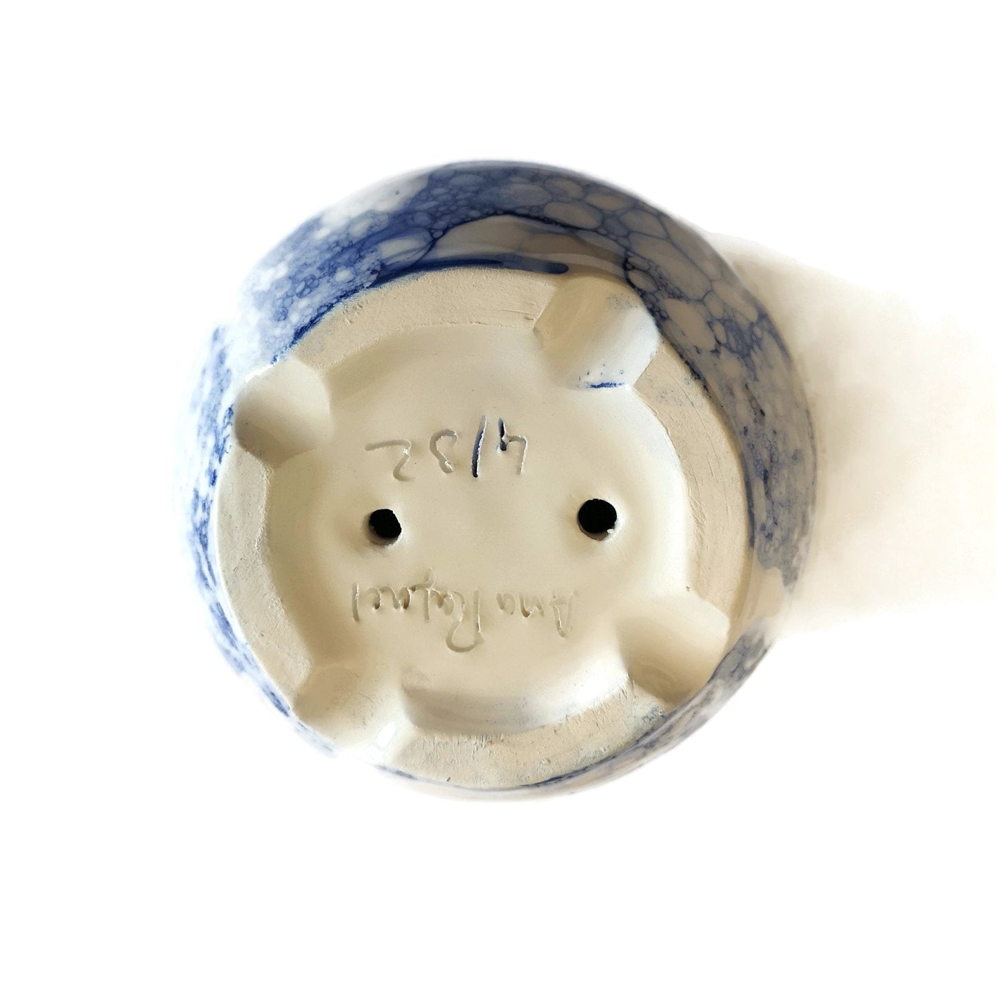 Handmade Ceramic Succulent Planter Pot with Drain Holes, Hand Painted White And Blue Pottery Vase, Office Desk Accessories For Women - Ceramica Ana Rafael