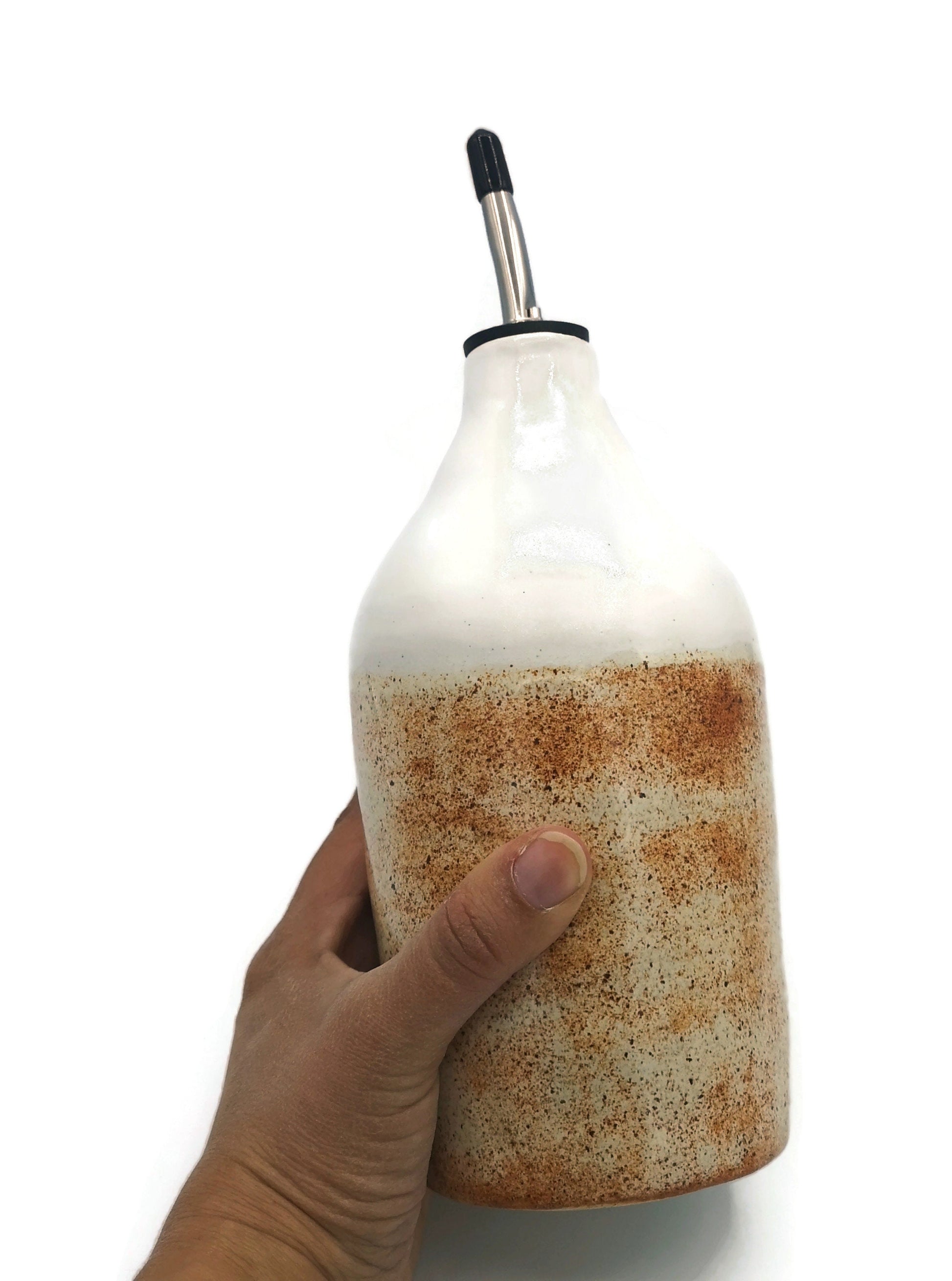 hand thrown pottery olive oil dispenser handmade ceramics, housewarming Gift First Home cooking gifts, speckled stoneware Olive Oil Cruet - Ceramica Ana Rafael