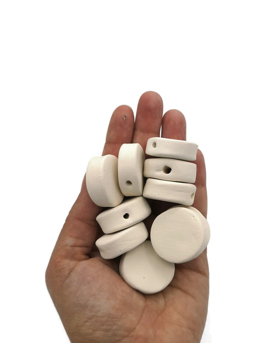 Handmade Ceramic Bisque Coin Bead Set, DIY Ready to Paint Large Blank Disc Tile for Jewelry or Crafting - Ceramica Ana Rafael