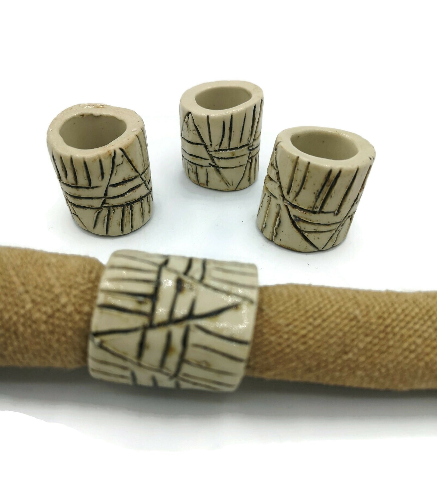 Set Of 4 Handmade Ceramics Autumn Napkin Rings, Housewarming Gift First Home, Fancy Best Gifts For Him, Decor Napkin Holder - Ceramica Ana Rafael