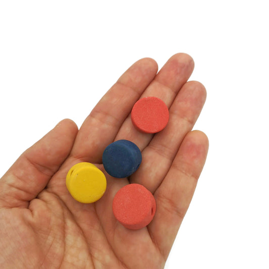 4Pc 15mm Assorted Handmade Ceramic Beads For Jewelry Making, Colorful Matte Clay Macrame Beads Large Hole 2mm, Artisan Pottery Coin Beads - Ceramica Ana Rafael