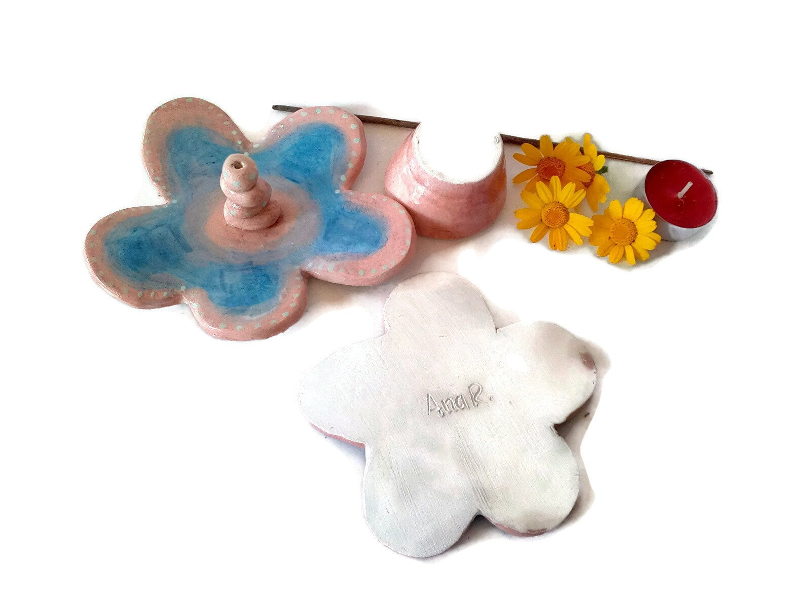 Cute Incense Holder, Handmade Ceramic Bowl Set 3Pcs, Tea Light Holder, Mothers Day Gift For Grandma, Plant Mom Birthday Gift From daughter, - Ceramica Ana Rafael