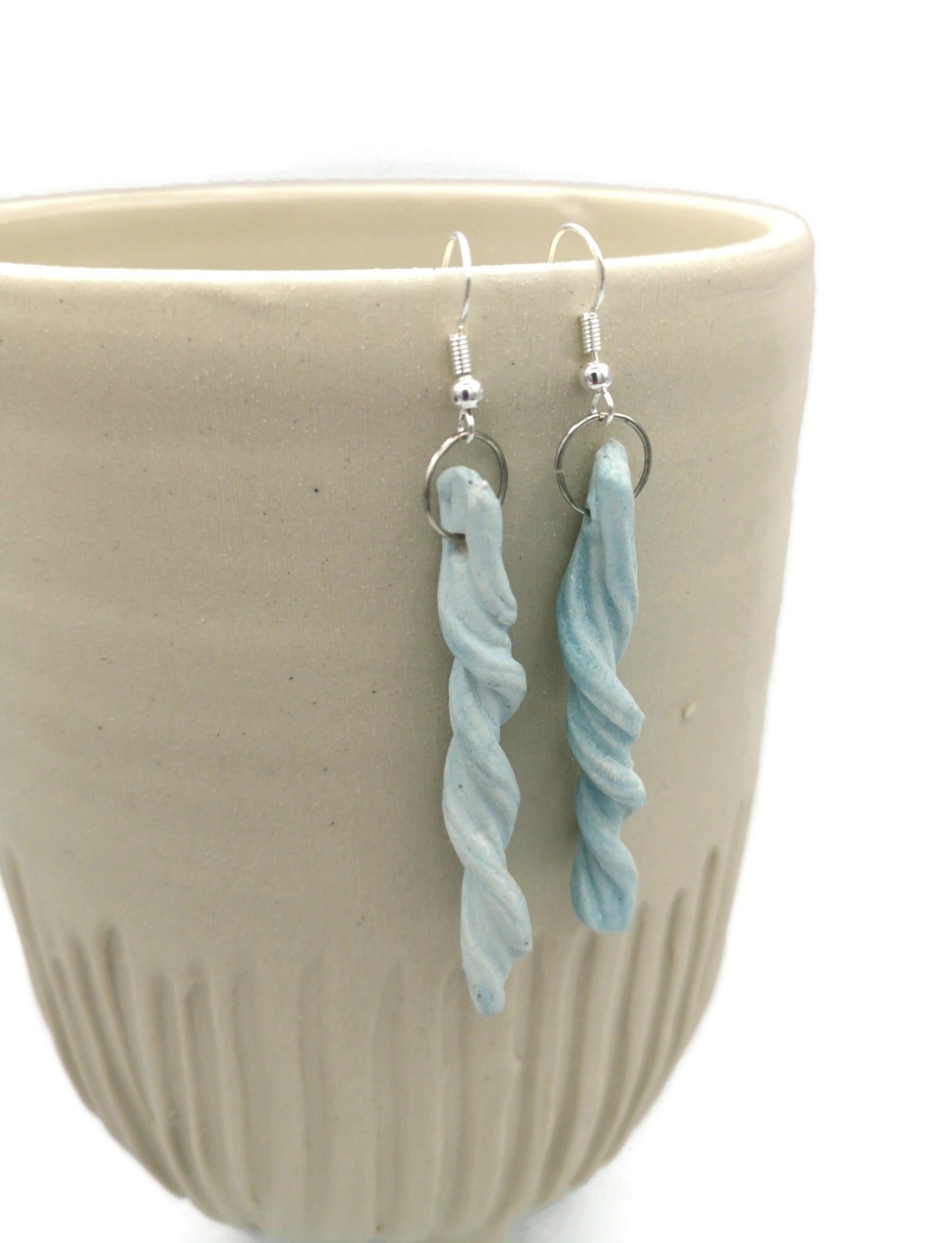 Handmade Ceramic Long Earrings Turquoise Blue With Sterling Silver Ear Wire, Boho Drop Earrings, 9th Anniversary Gift For Wife - Ceramica Ana Rafael